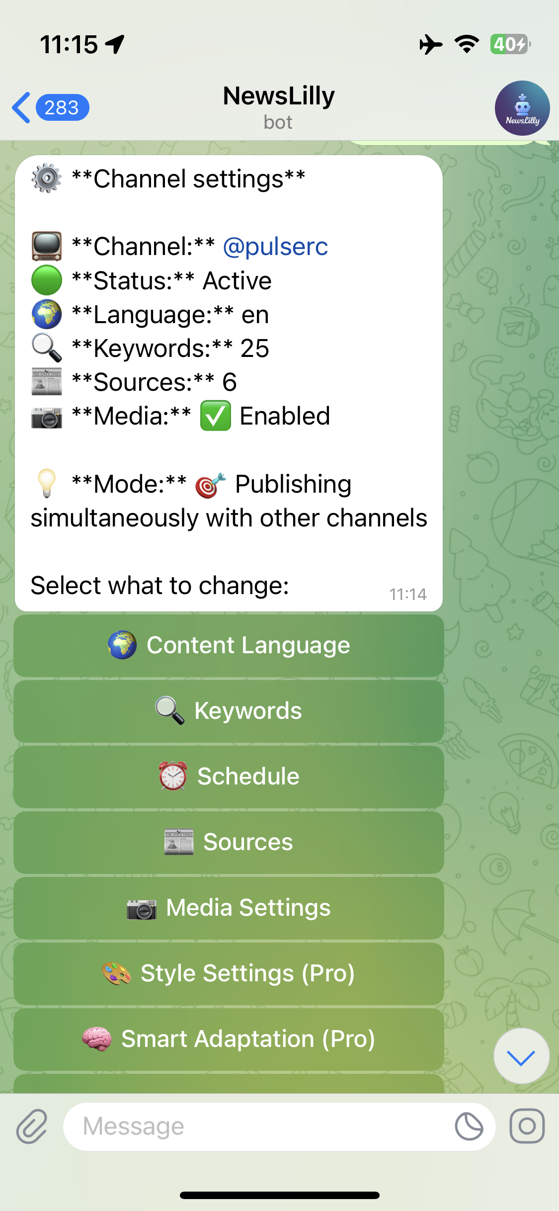 NewsLilly Bot - Channel Settings
