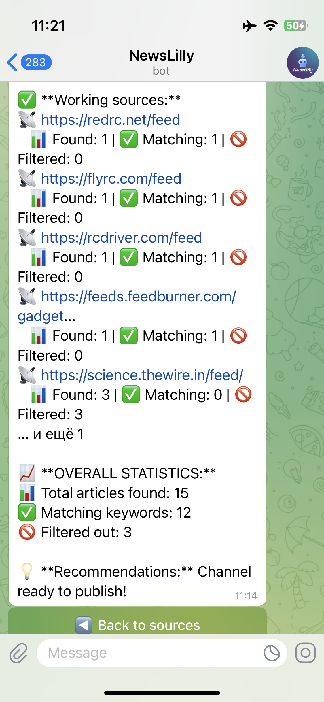NewsLilly Bot - Working Sources